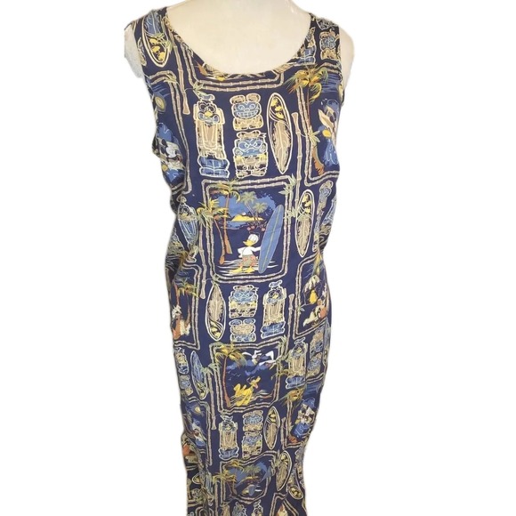 NWT Disney Store Y2K Vintage Tiki Mickey Mouse Hawaiian Vacation Maxi Dress M - Picture 1 of 11